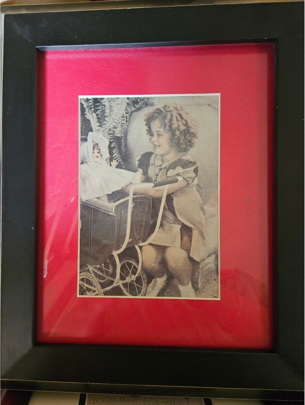 Vintage Shirley Temple Framed Print, Red Matting, Black Frame